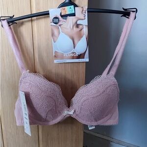 Plunge Lace Underwire Bra - Dusty Rose